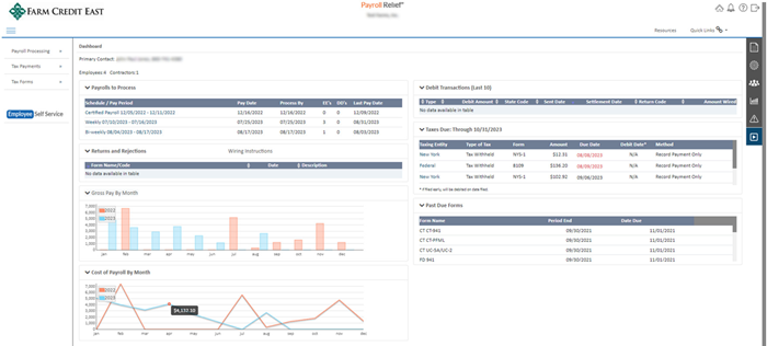 Payroll relief program client dashboard view