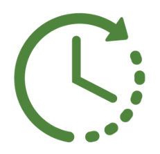 Circular arrow putting forward with clock inside with its hands at 12 and 4.