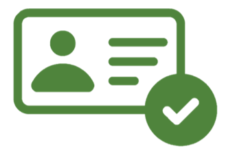 Id card with person image on it and check mark in the lower right.