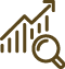 magnifying glass looking at chart with upward arrow