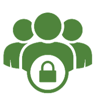 Three people with security icon in front