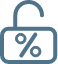 Opened padlock icon with percentage symbol inside 