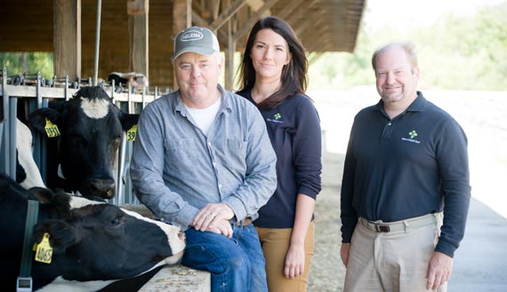 Farm Credit East employees on site with a dairy farmer.