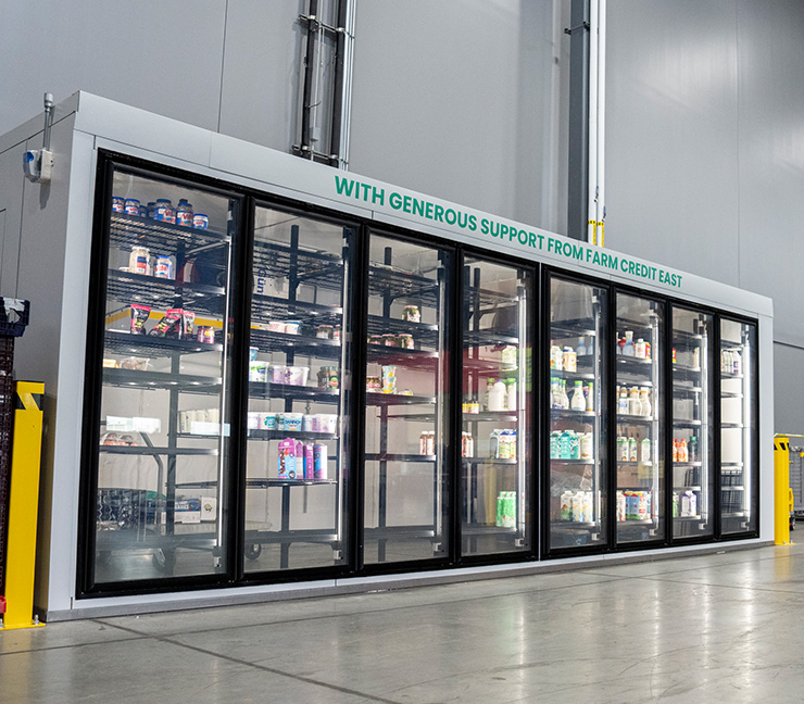 Freezer in warehouse made possibly by financial sponsorship from Farm Credit East.