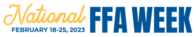 National FFA Week 2023 all text logo. Yellow and blue.