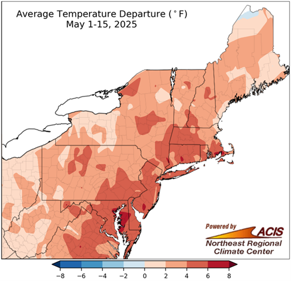 Average temperature departure May 1-15