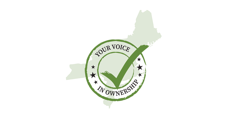 Map of the New York, New Jersey and New England states with check box above the map that read Your Voice in Ownership