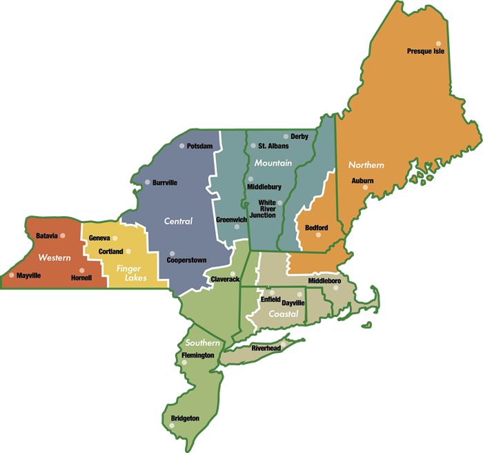 Northeast States with regions and office location marked.