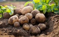 Small pile of potatoes in a field