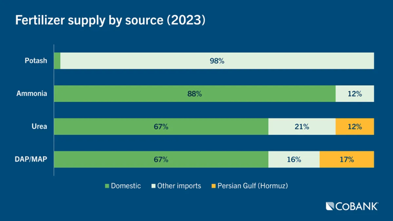 Bar chart of Fertilizer supply by source (2023)